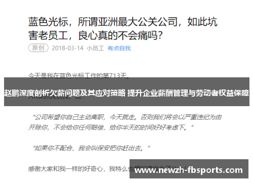赵鹏深度剖析欠薪问题及其应对策略 提升企业薪酬管理与劳动者权益保障